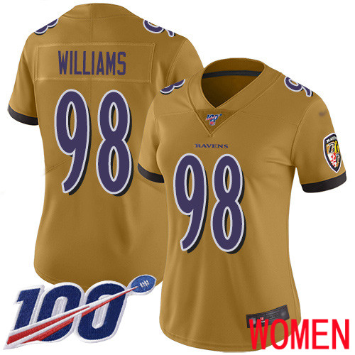 Baltimore Ravens Limited Gold Women Brandon Williams Jersey NFL Football #98 100th Season Inverted Legend->women nfl jersey->Women Jersey